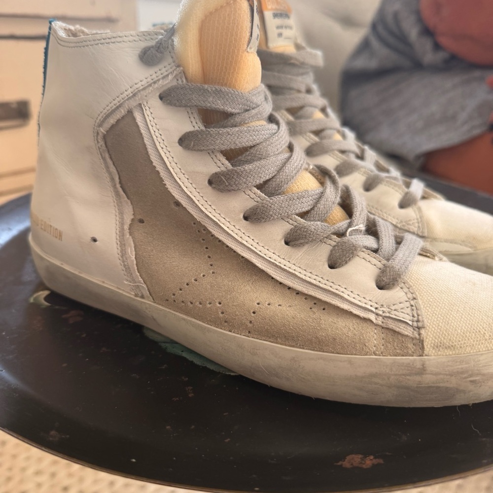 Golden Goose White and Gray High-Top Sneakers
